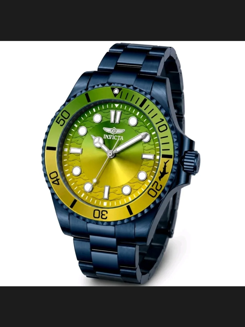 Invicta Men’s Blue Stainless Steel Watch with Yellow-Green Gradient Dial